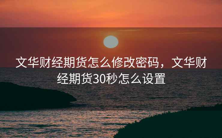 文华财经期货怎么修改密码，文华财经期货30秒怎么设置